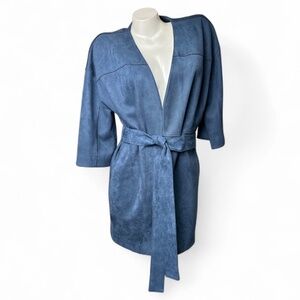 CHICO'S Blue Sueded Buttery Soft V-Neck Single-Breasted Women's 1 Long Jacket